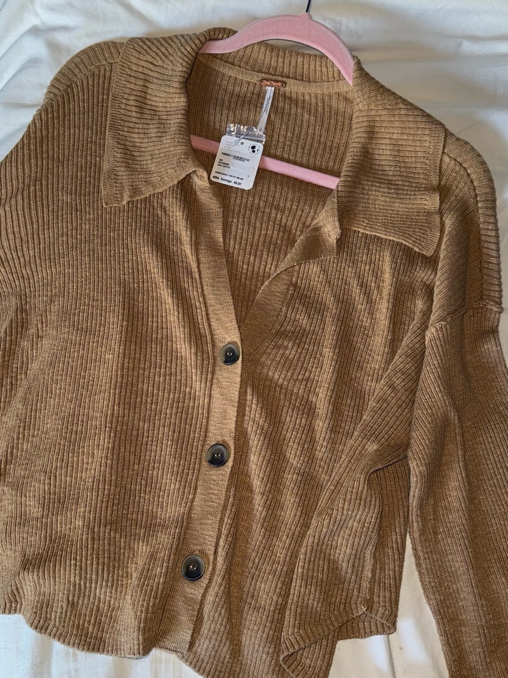 Cropped Button-Front Sweater - Tan - Picture 3 of 3
